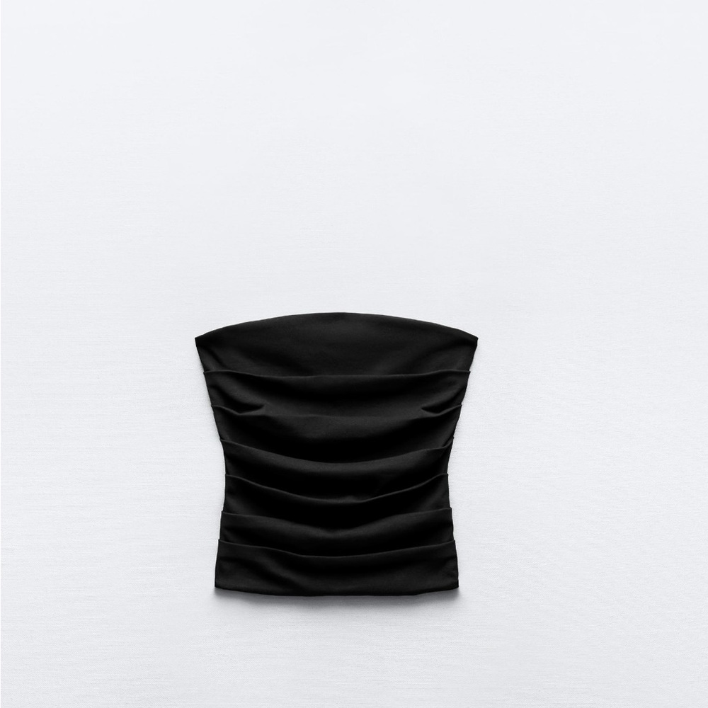 Strapless satin Black Ruched Tube Top